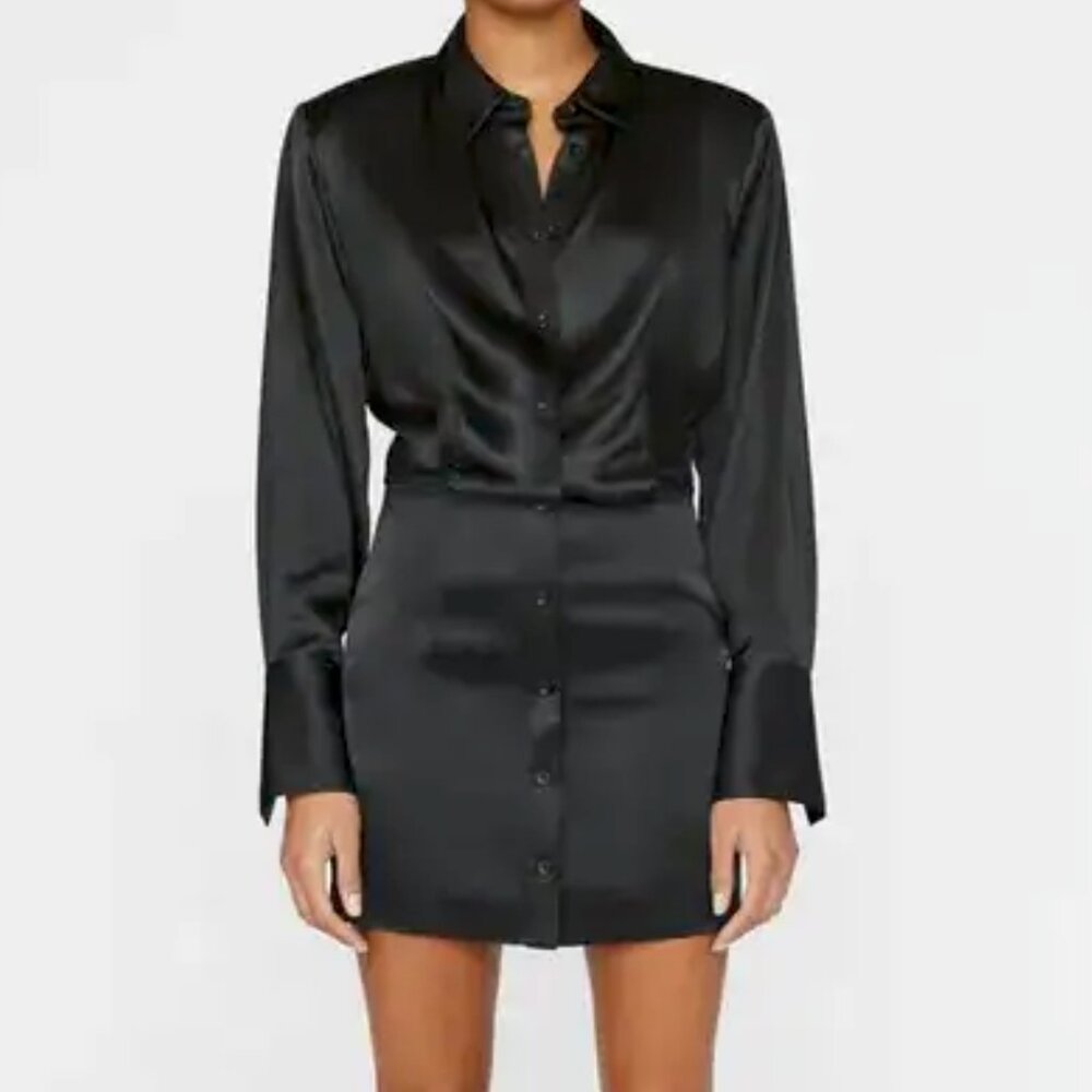 FRAME Strong Shoulder Silk Mini Dress